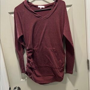 Women's Burgundy Hoodie Maternity Top